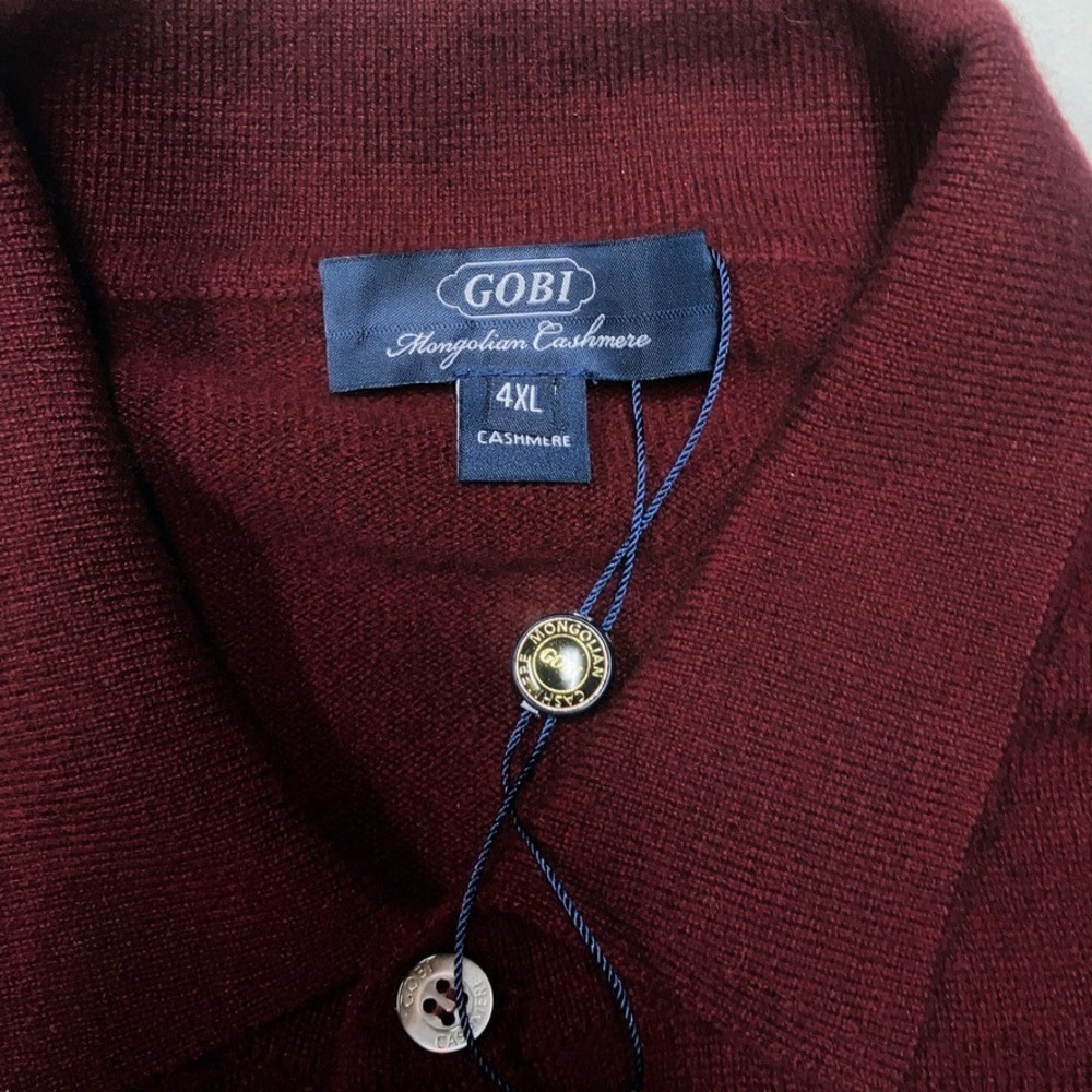 NWT Gobi Mongolian Cashmere Polo Sweater Shirt Men's 4XL Burgundy Wine Red - Picture 2 of 6